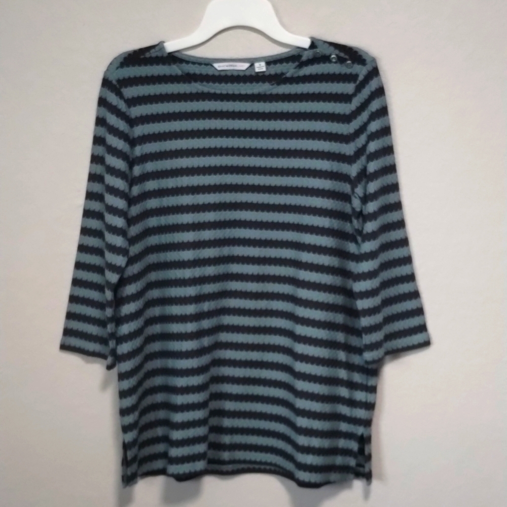 Iaac Mizrahi Live Oversized Stripe Top With 3/4 Sleeves